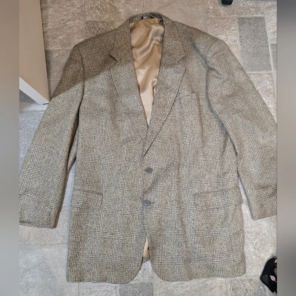 Silk And Wool 46LN Classic Blazer in Brown Tweed Made In Italy Biella Tan